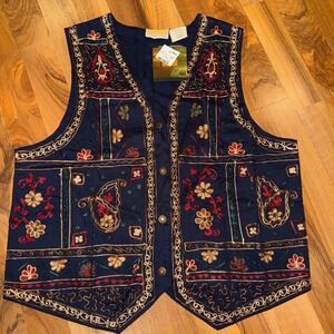 Weekend Provisions Embroidered Vest Floral Tapestry Cottagecore‎ Size L